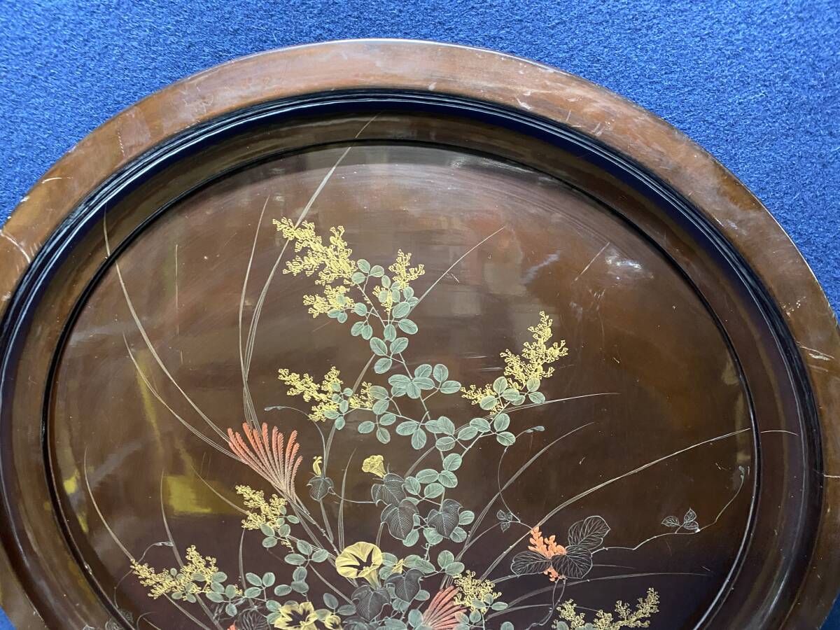 高級品 輪島塗 古い昔の大名盆 特大盆 大盆 金彩色 蒔絵 丸盆 高級品 輪島塗 古い昔の大名盆 特大盆 大盆 金彩色 蒔絵 丸盆