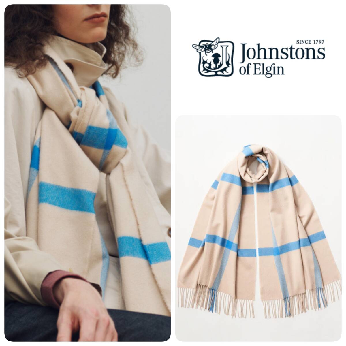 日本別注・希少★新品 国内正規タグ付 JOHNSTONS ジョンストンズ 大判 カシミヤストール ウィンドウペン ウィンドウペイン 定価75900円