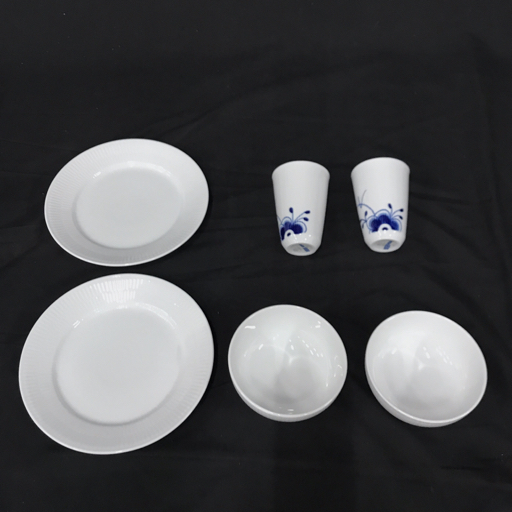 ロイヤルコペンハーゲン ホワイトリフレット ボウル 他 ブルーコペンハーゲン カップ 白×青系 等 食器 計6点 セット