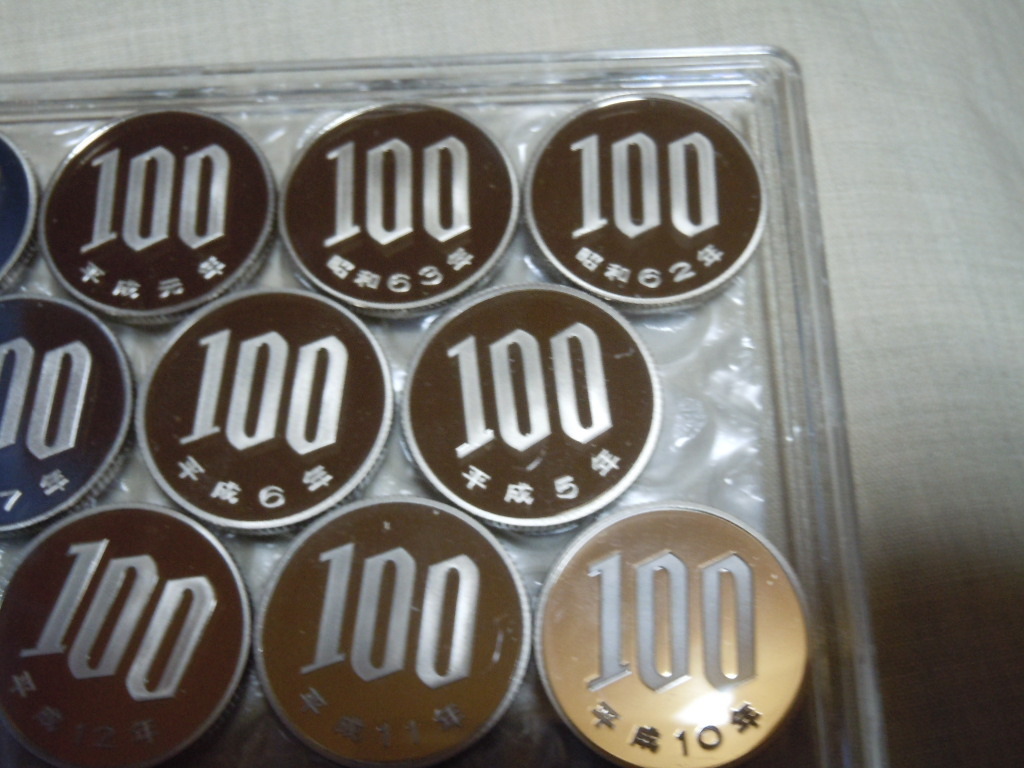  present money 100 jpy coin Showa era 62 year ~ Heisei era 21 year * proof money each 1 sheets total 23 sheets unused 