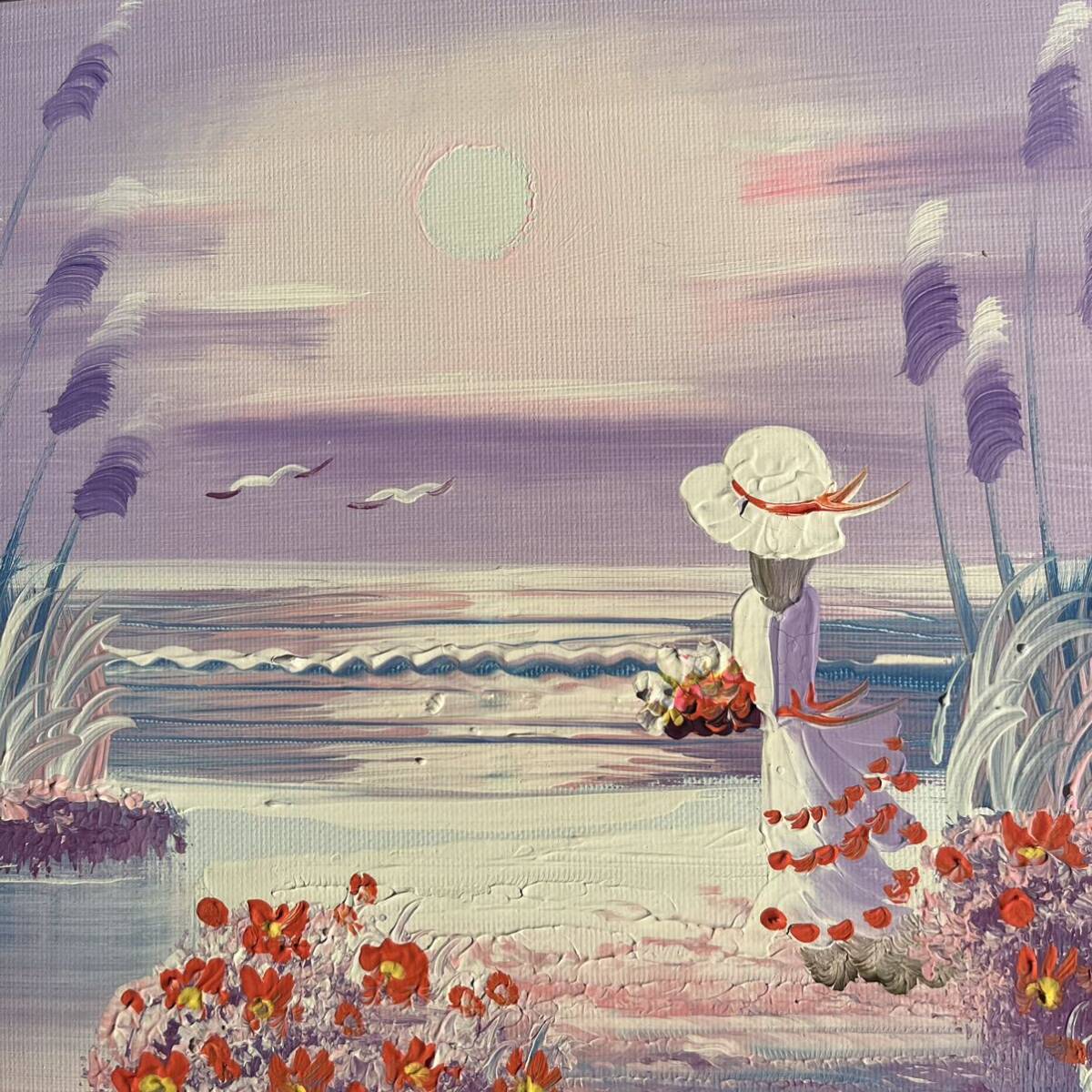 手書き油絵 3枚組 湖 額付 額付き 絵画 インテリア 油彩画 手書き油絵 3枚組 湖を眺める少女 額付 額付き 絵画 インテリア
