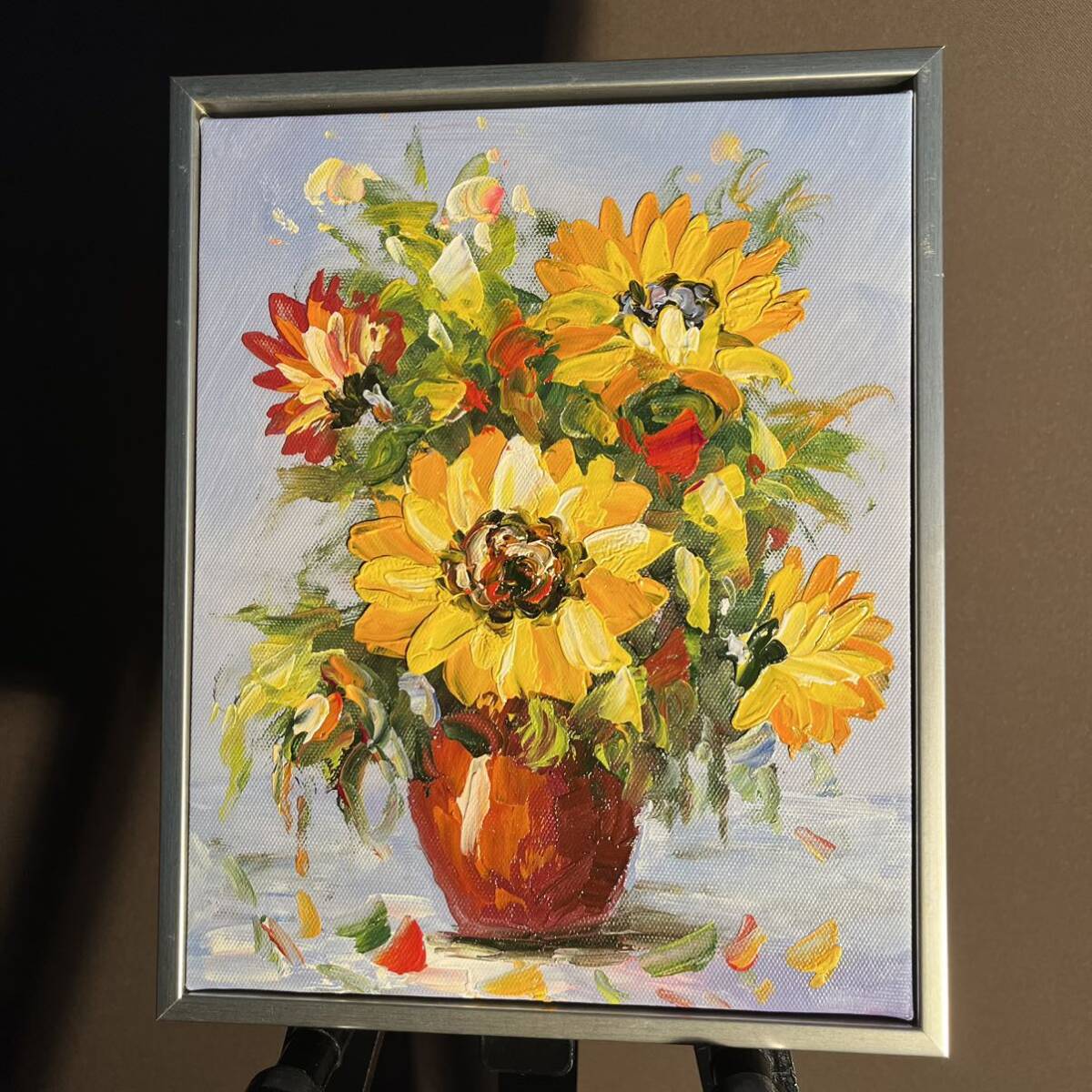 ★秀作★手書き油絵 花瓶のひまわり 額付 肉筆絵画 インテリア 油彩画 手書き油絵 花瓶のひまわり額付 絵画 インテリア 油彩画|Yahoo