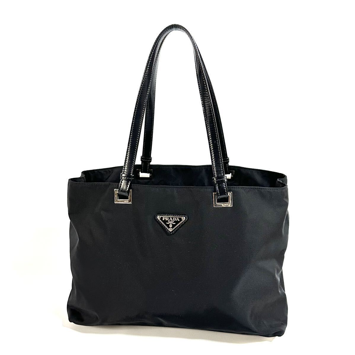 美品】PRADA プラダ レザー ナイロン トートバッグ ブラック 美品】PRADA プラダ レザー ナイロン トートバッグ ブラック