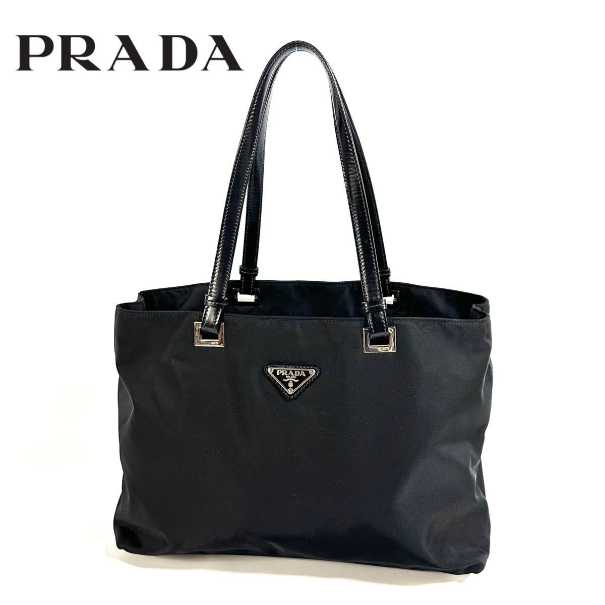 美品】PRADA プラダ レザー ナイロン トートバッグ ブラック 美品】PRADA プラダ レザー ナイロン トートバッグ ブラック