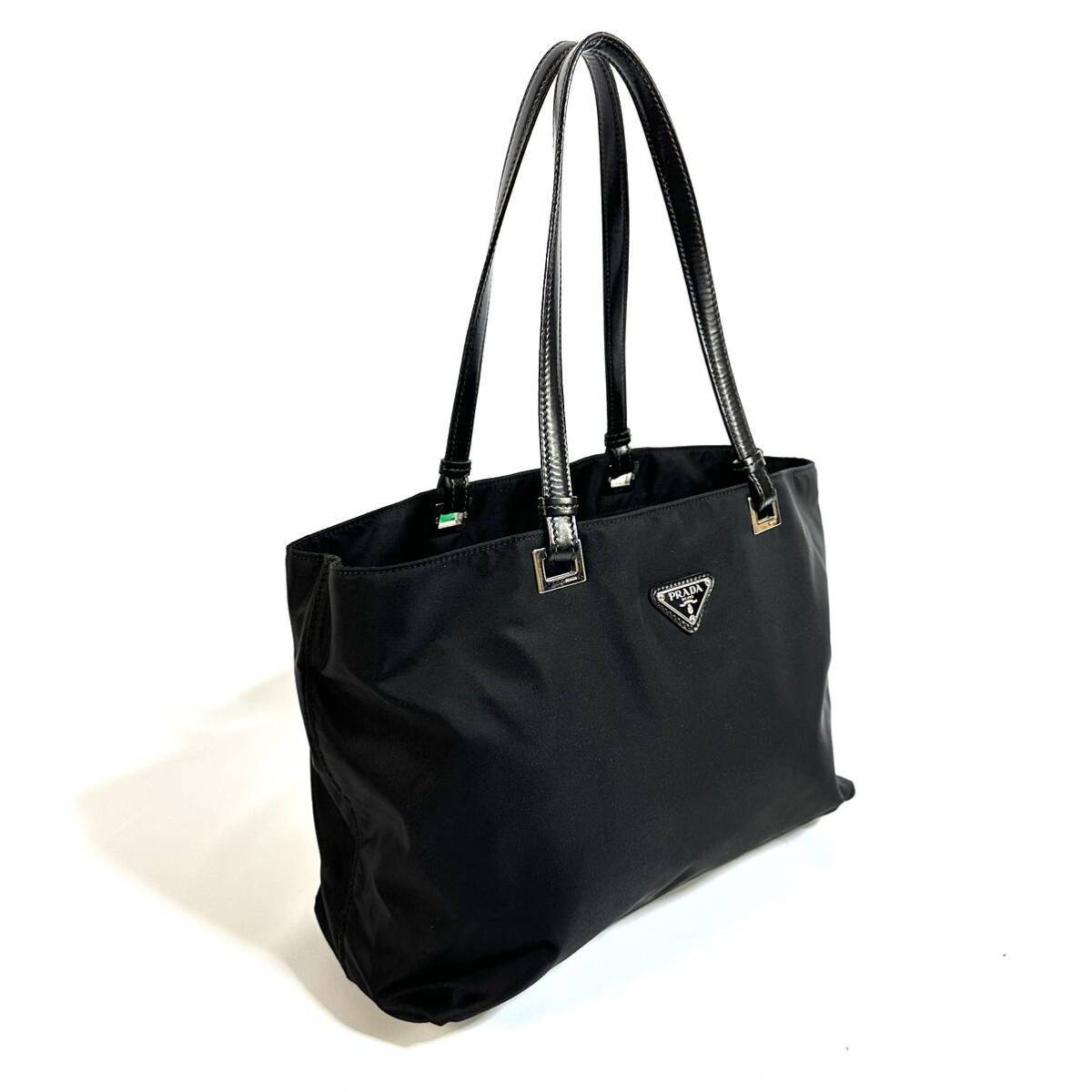 美品】PRADA プラダ レザー ナイロン トートバッグ ブラック 美品】PRADA プラダ レザー ナイロン トートバッグ ブラック
