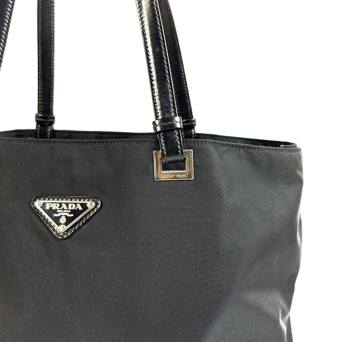 美品】PRADA プラダ レザー ナイロン トートバッグ ブラック 美品】PRADA プラダ レザー ナイロン トートバッグ ブラック
