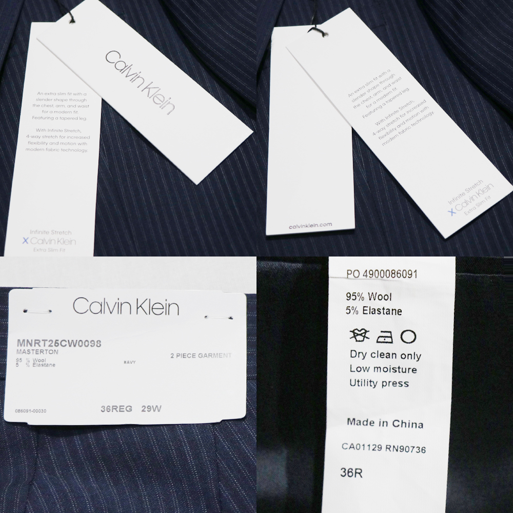 新品 Calvin Klein カルバンクライン スリムストレッチセットアップスーツ ストライプ 青紺36R_画像7