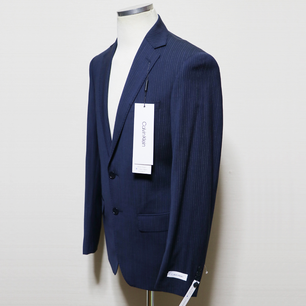 新品 Calvin Klein カルバンクライン スリムストレッチセットアップスーツ ストライプ 青紺36R_画像3