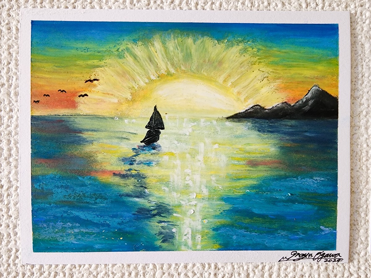 風景画 海の絵 パステル アート 自然 絵画 夏 船の絵 帆船 風景画 海の絵 パステル アート 自然 絵画 夏 船の絵 帆船