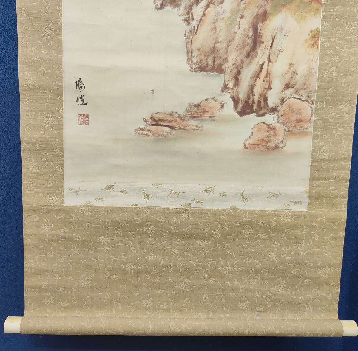 真作/上田陽愷/嵐山春色/漆絵/金襴表装/布袋屋掛軸HB-16 真作/上田陽愷/嵐山春色/漆絵/金襴表装/布袋屋掛軸HB-16