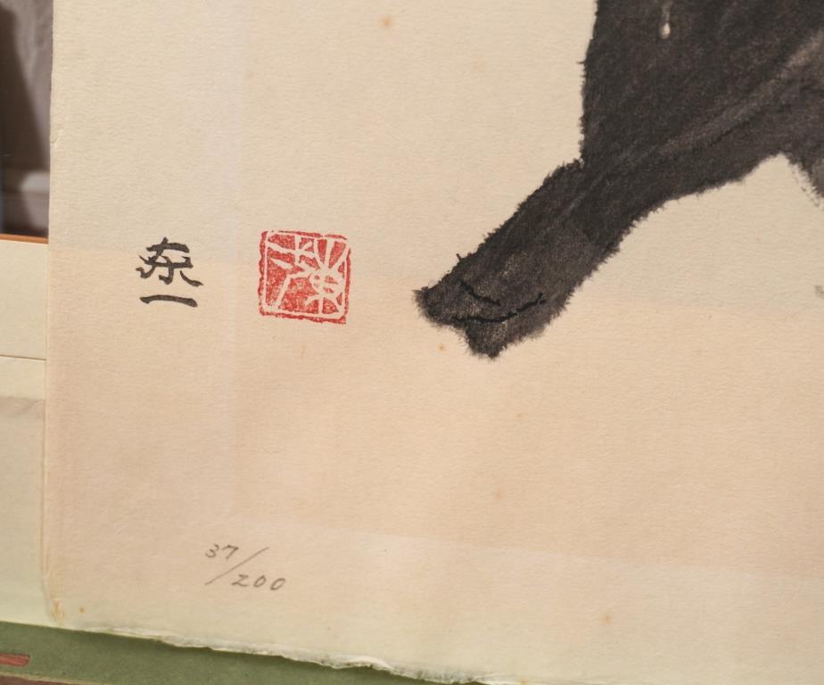 加藤東一『鵜 金閣寺障壁画素描』◇木版画◇落款、監修シール有 加藤東一『鵜 金閣寺障壁画素描』◇木版画◇落款、監修シール有