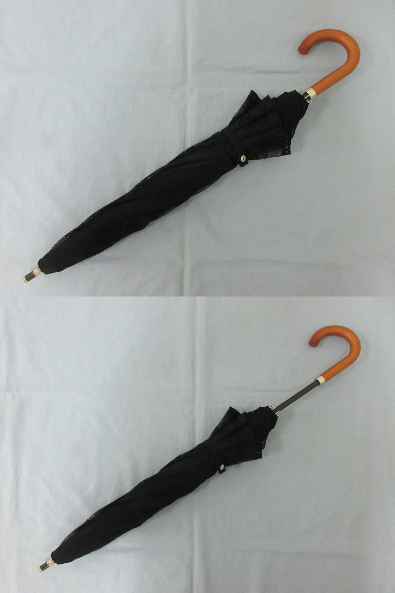 (.-A4-212 ) parasol long umbrella black black race lovely stylish brand unknown total length approximately 60~68.5cm half diameter approximately 40cm used 