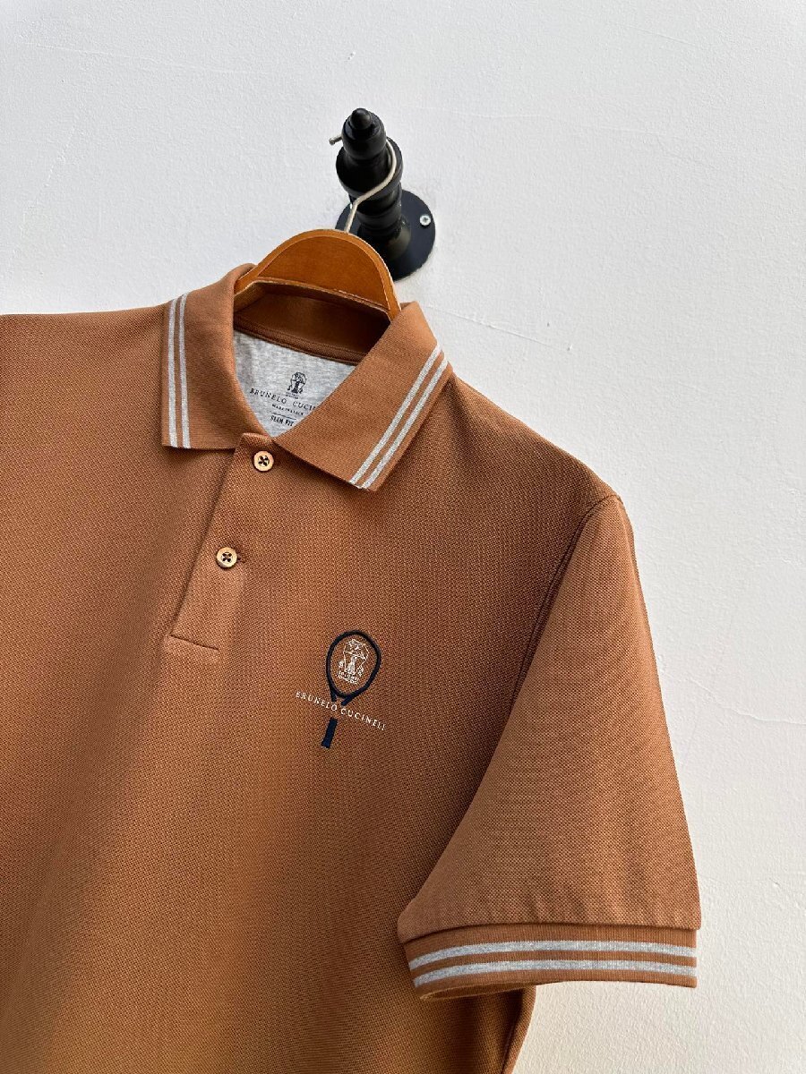 BRUNELLO CUCINELLI(ブルネロ クチネリ) メンズポロシャツ 半袖Tシャツ ブラウン カノコ 綿 プリントロゴ 夏 紳士服 通気性 M-2XLサイズ