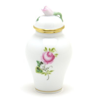 ヘレンド 花瓶(ミニ) ウィーンの薔薇・シンプル 蓋付き飾り壺 薔薇飾り ハンドメイド 手描き 花器 花活け 置物 ハンガリー製 新品 Herend