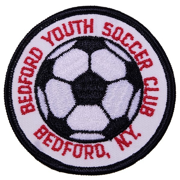 BL106 BEOFORD YOUTH SOCCER CLUB BEDFORD N.Y. 丸形 ワッペン アメリカ 米国 輸入雑貨 サッカーボール 刺繍_画像1