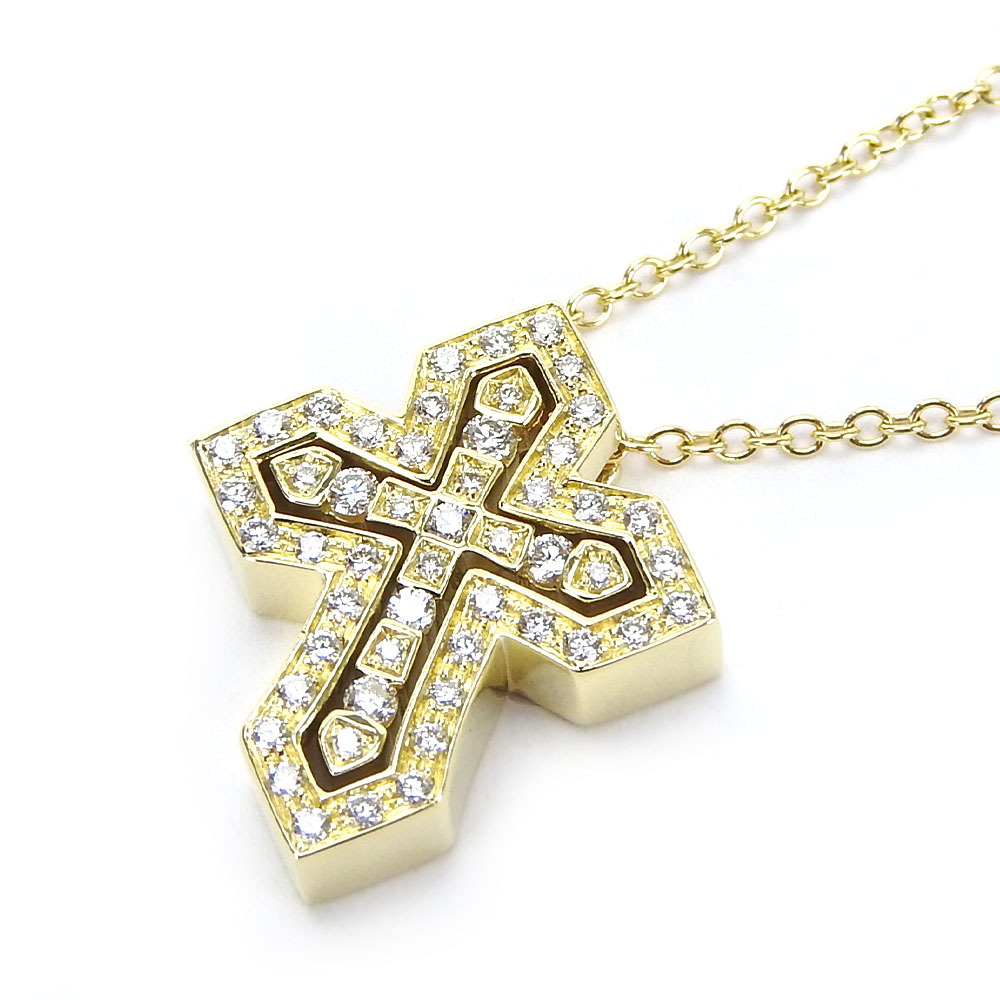 中古 ダミアーニ ネックレス ベルエポック クラウン K18YG ダイヤモンド 約7.4g イエローゴールド クロス Sサイズ レディース 女性