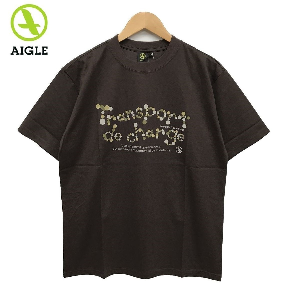  unused goods AIGLE Aigle Sophista Logo message print short sleeves T-shirt cut and sewn outdoor fes Brown tea men's XS