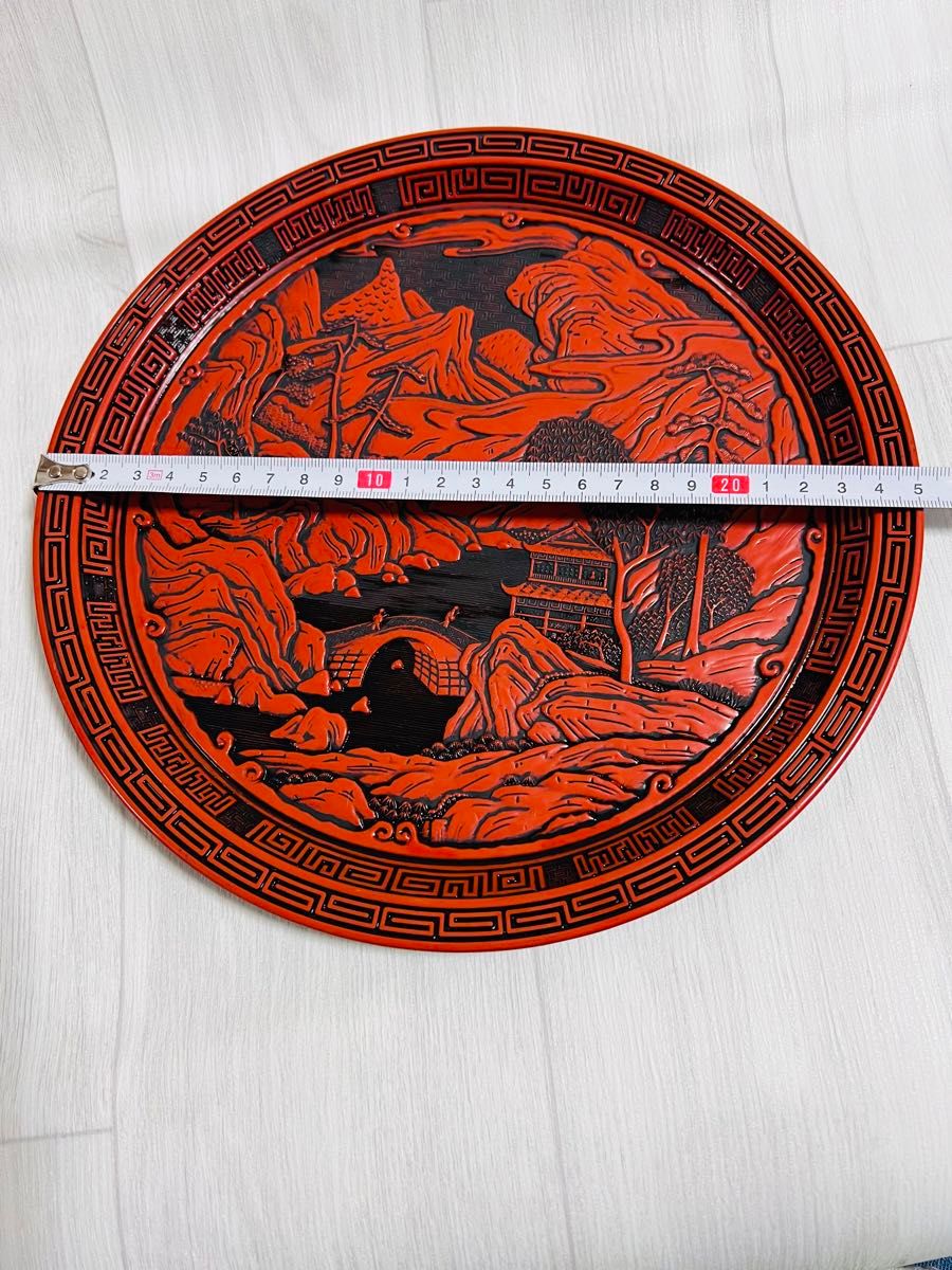 仙台堆朱の丸盆 丸盆 木製漆器 鎌倉彫 飾盆 中国美術 古美術 仙台堆朱の丸盆 丸盆 木製漆器 鎌倉彫 飾盆 中国美術 古美術