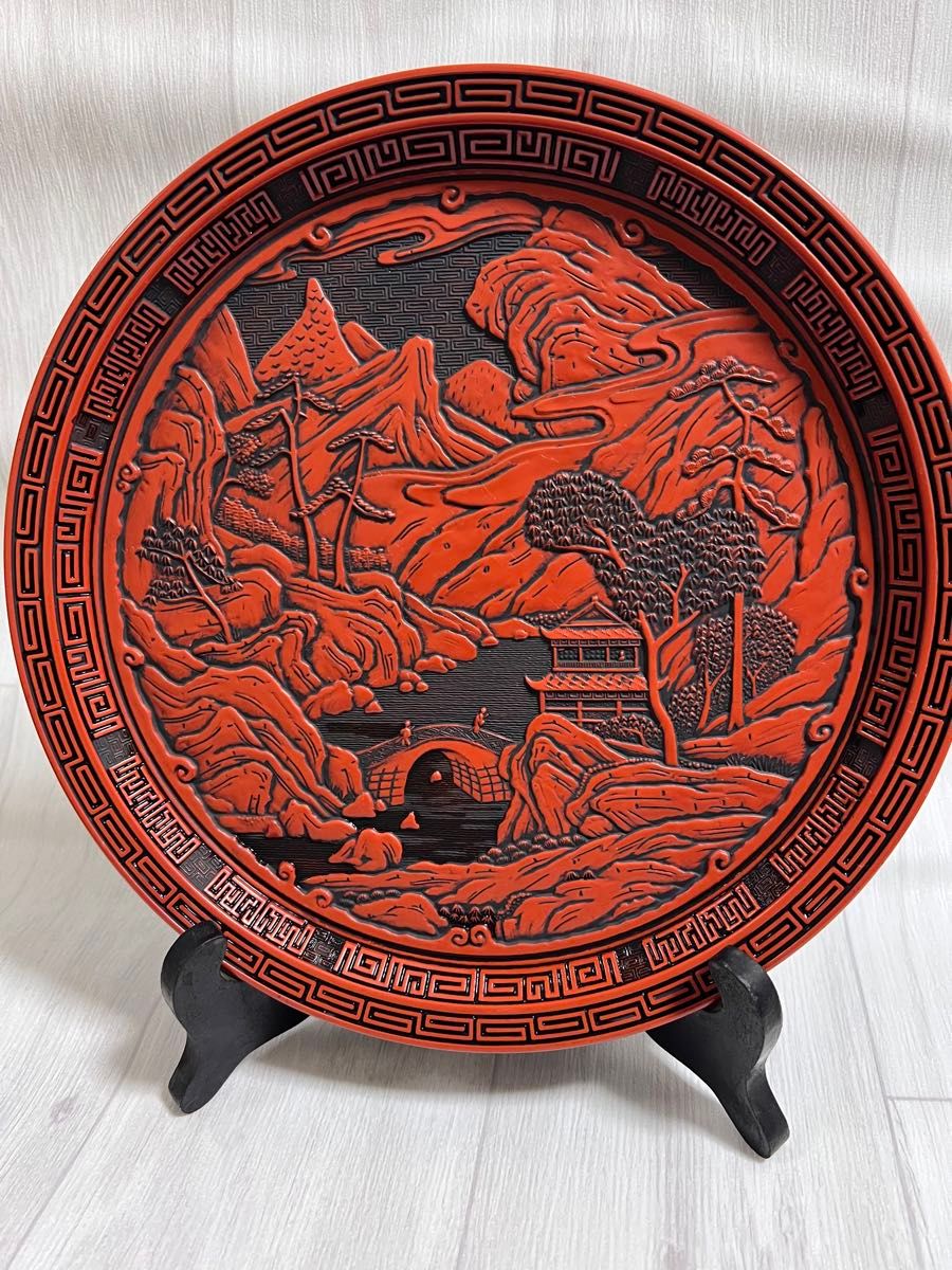 仙台堆朱の丸盆 丸盆 木製漆器 鎌倉彫 飾盆 中国美術 古美術 仙台堆朱の丸盆 丸盆 木製漆器 鎌倉彫 飾盆 中国美術 古美術