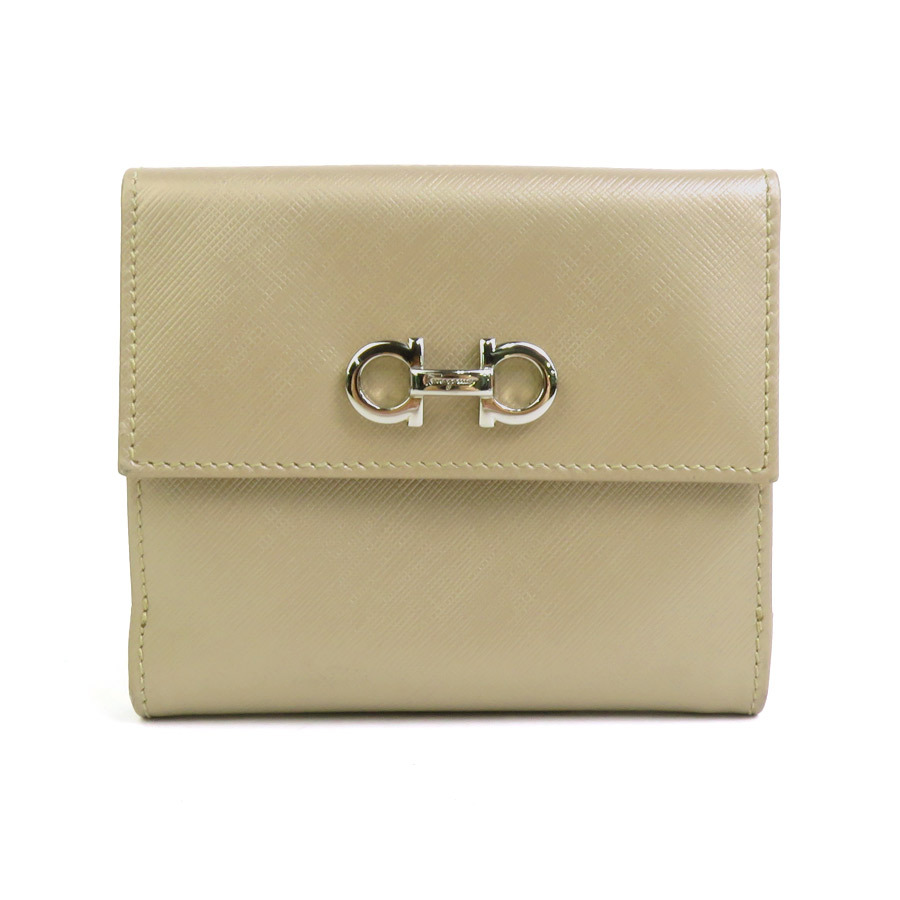 サルヴァトーレフェラガモ Salvatore Ferragamo 二つ折り財布 ガンチーニ レザー ゴールド e58819a
