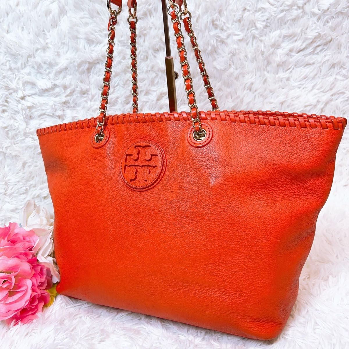 レア TORY BURCH トリーバーチ レザートートバッグ オレンジ レア TORY BURCH トリーバーチ レザートートバッグ オレンジ