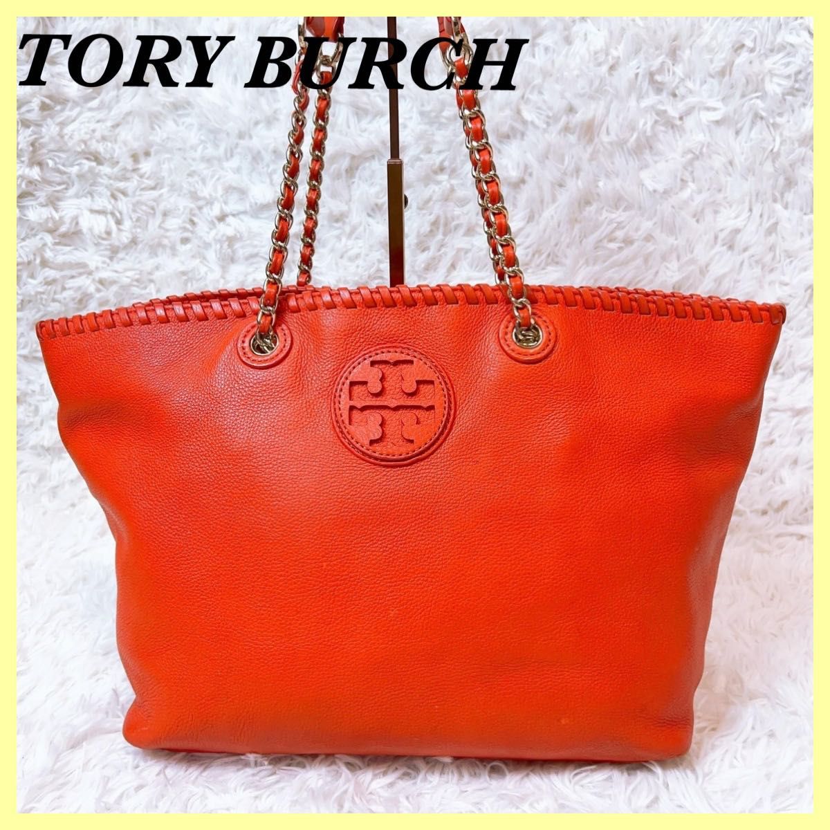 レア TORY BURCH トリーバーチ レザートートバッグ オレンジ レア TORY BURCH トリーバーチ レザートートバッグ オレンジ