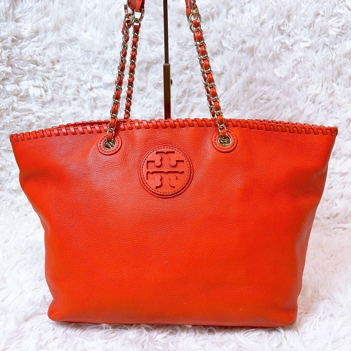 レア TORY BURCH トリーバーチ レザートートバッグ オレンジ レア TORY BURCH トリーバーチ レザートートバッグ オレンジ