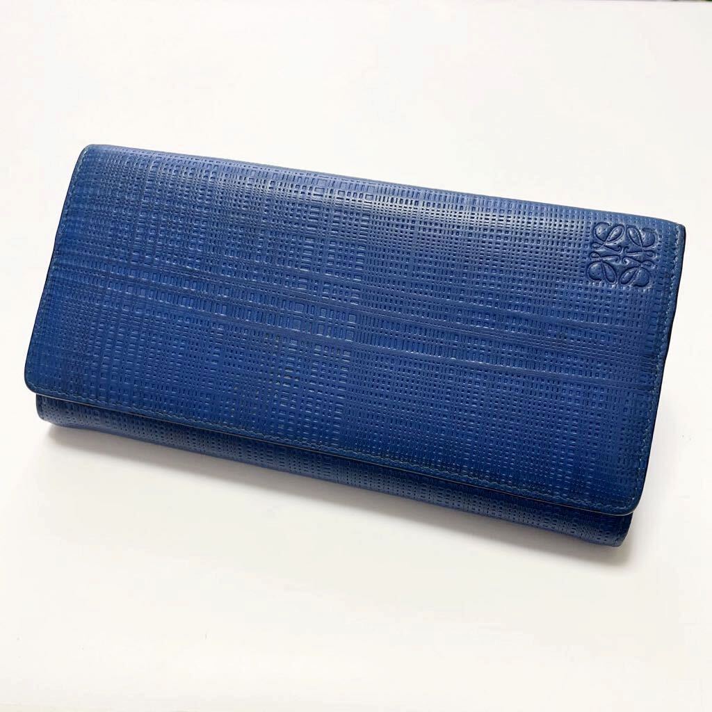 LOEWE ロエベ アナグラム リネン レザー 二つ折り 長財布 ブルー LOEWE ロエベ アナグラム リネン レザー 二つ折り 長財布 ブルー