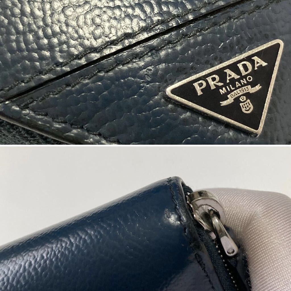 PRADA プラダ ラウンドファスナー 三角ロゴ 長財布 紺 ネイビー PRADA プラダ ラウンドファスナー 三角ロゴ 長財布 紺 ネイビー