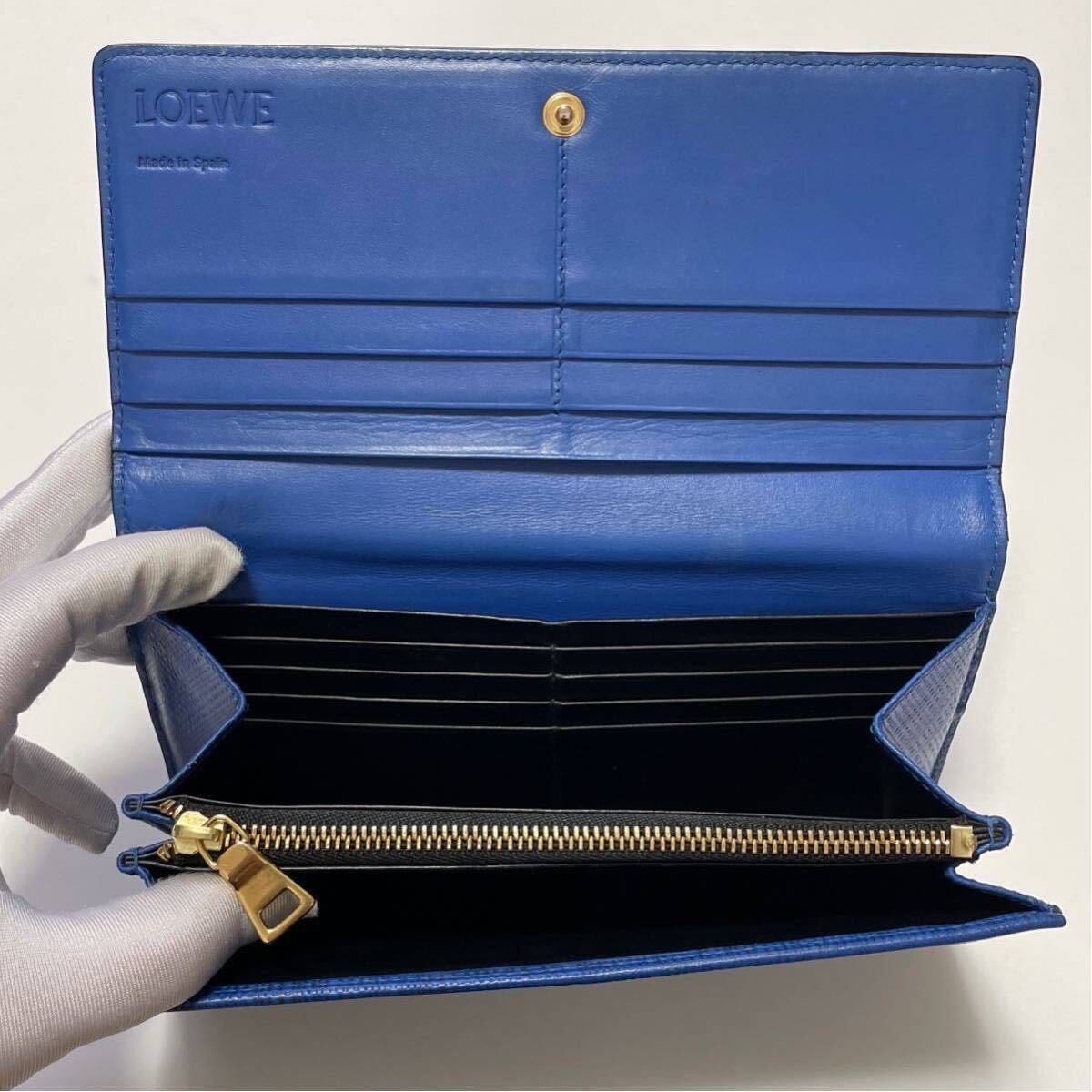 LOEWE ロエベ アナグラム リネン レザー 二つ折り 長財布 ブルー LOEWE ロエベ アナグラム リネン レザー 二つ折り 長財布 ブルー