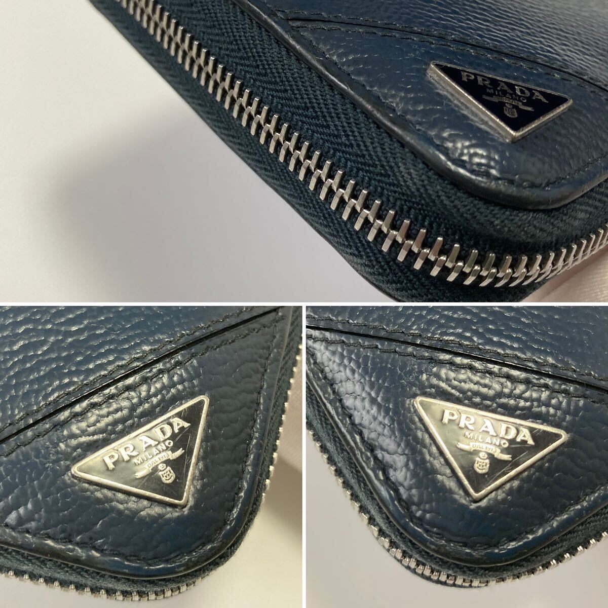 PRADA プラダ ラウンドファスナー 三角ロゴ 長財布 紺 ネイビー PRADA プラダ ラウンドファスナー 三角ロゴ 長財布 紺 ネイビー