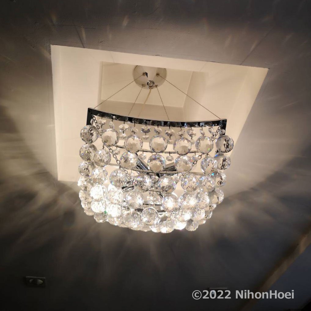 送料無料 ◆ 展示品 高品質クリスタル シャンデリア 60W 4灯 ◆ 幅320×奥行320mm ブリリアント みはし工芸