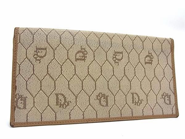 1 jpy ChristianDior Christian Dior honeycomb pattern PVC× leather folding in half long wallet wallet . inserting beige group BI2955