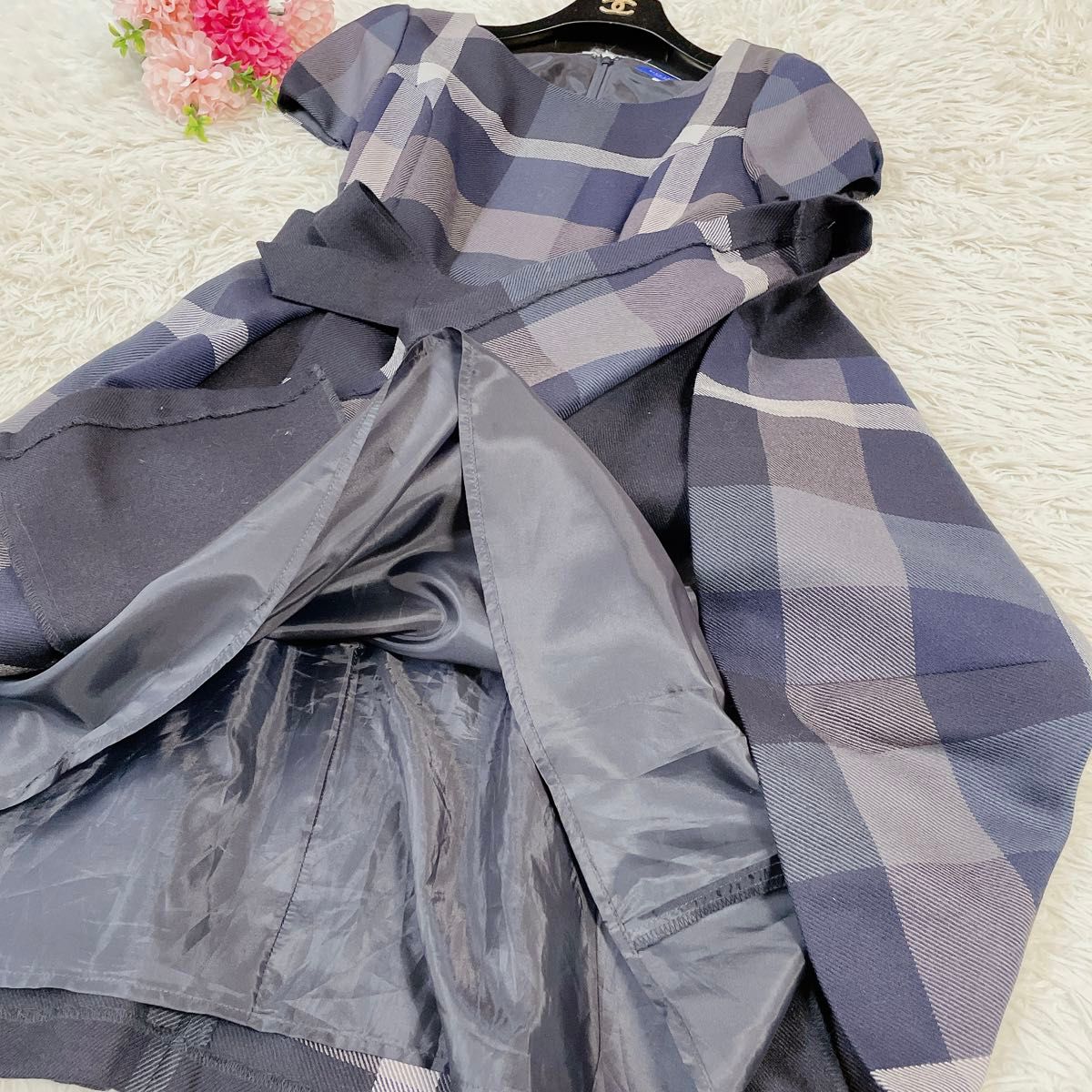 極美品】ブルーレーベルクレストブリッジ チェック柄 異素材切替 極美品】ブルーレーベルクレストブリッジ チェック柄 異素材切替
