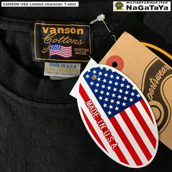 VANSON USA バンソン NVST-919 限定 キャラクタープリント　天竺半袖Tシャツ USA MADE ブラック Lサイズ BIKERウェア_画像5