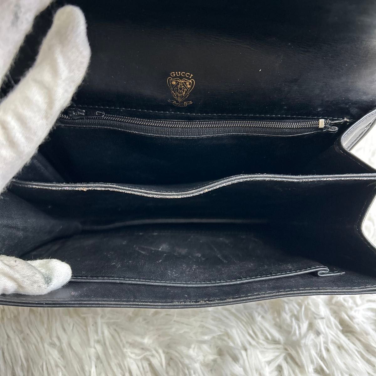 オールドグッチ ショルダーバッグ GUCCI ブラック レザー ロゴ G オールドグッチ ショルダーバッグ GUCCI ブラック レザー ロゴ G
