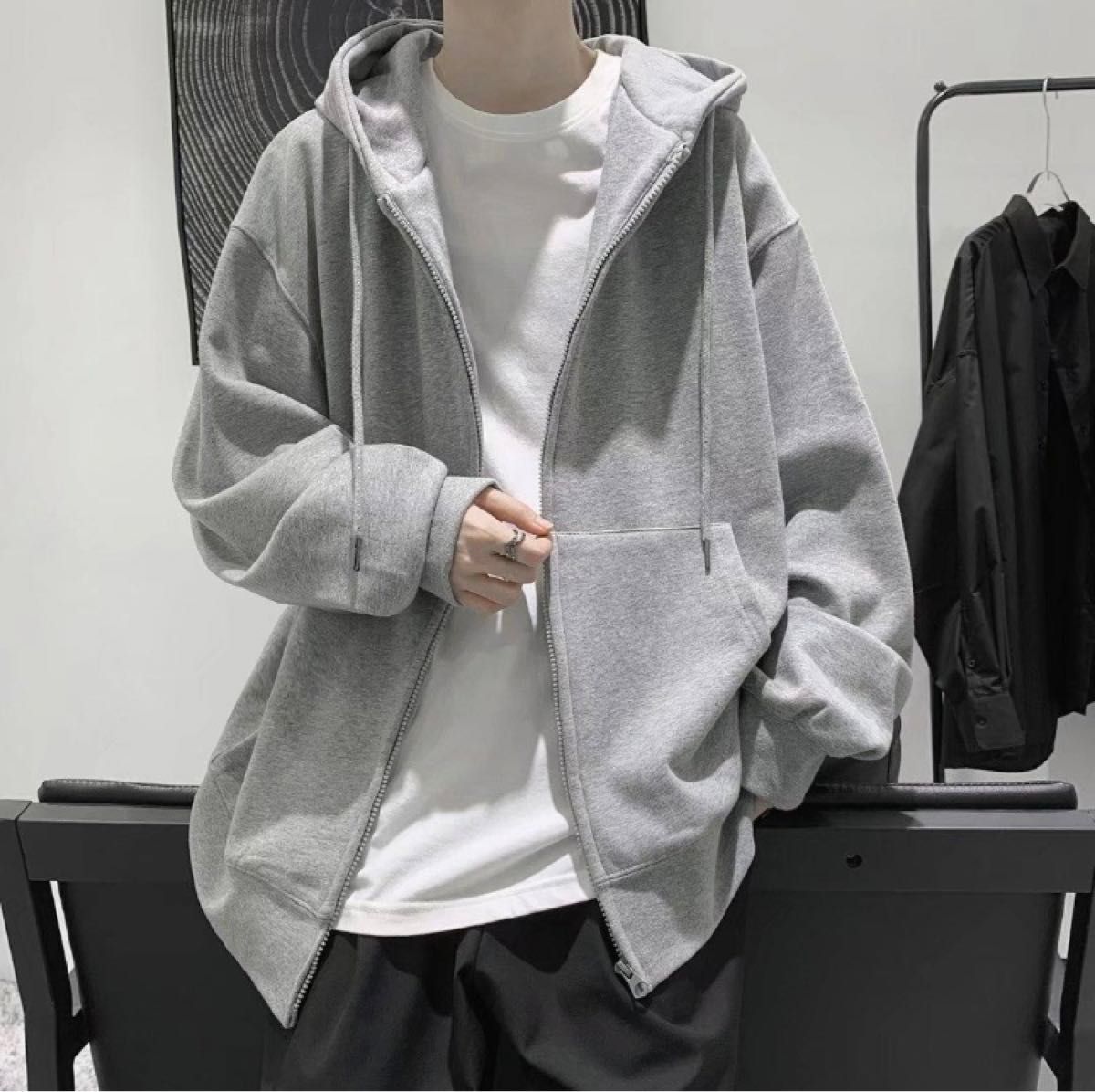 5XL グレー パーカー ジップパーカー スウェット フード 長袖 E2 5XL グレー パーカー ジップパーカー スウェット フード 長袖 E2