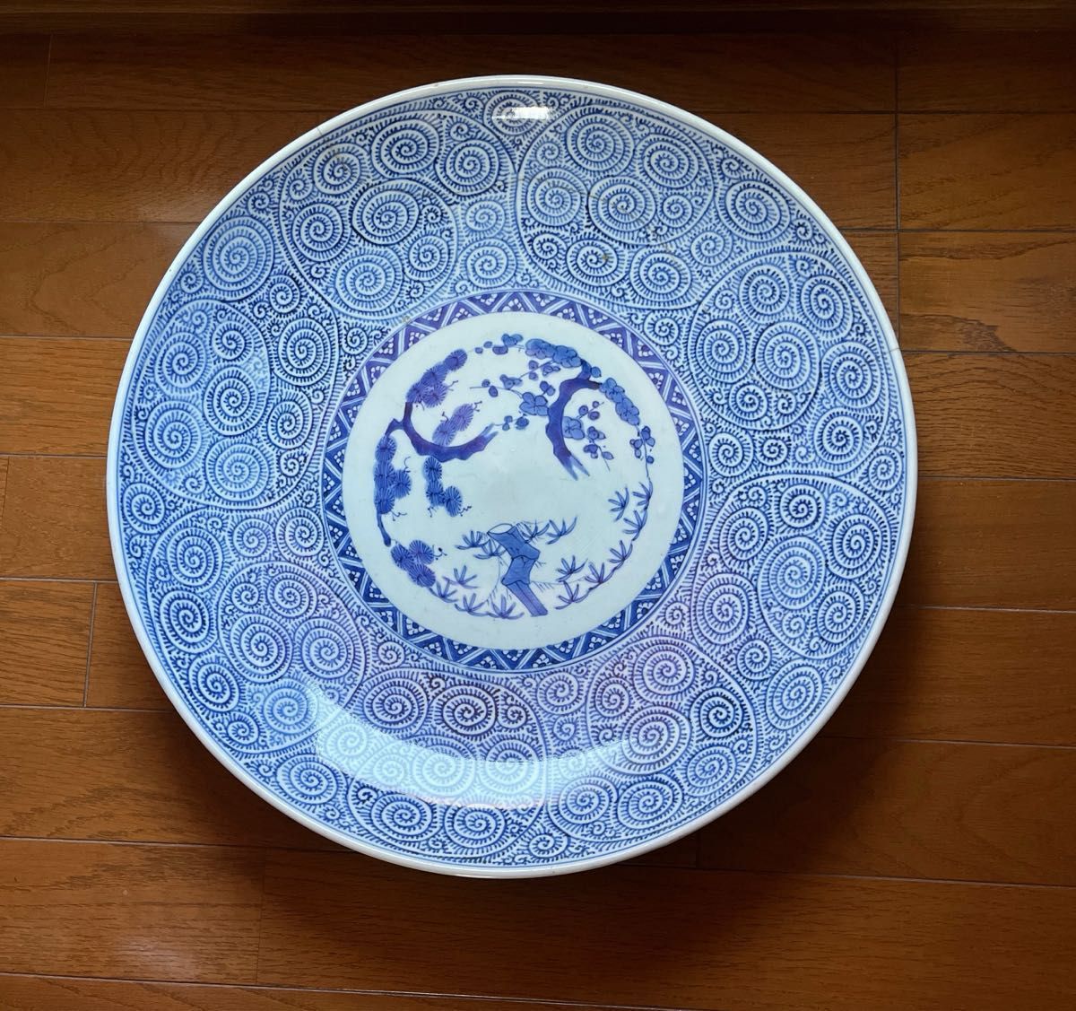 時代物 江戸期 蛸唐草 大皿 二重渦福 時代箱付 ほぼ無傷 参考商品 江戸時代 古伊万里 蛸唐草模様 蛸唐草 大皿 直径約43cm