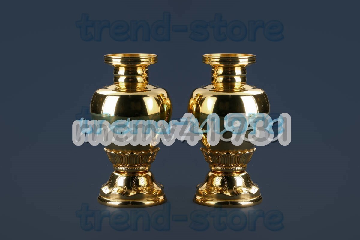真言宗 蓮華型法具 華瓶(一対) 筋彫り仏具 密教法具 寺院仏具 真言宗 蓮華型法具 華瓶(一対) 筋彫り仏具 密教法具 寺院仏具