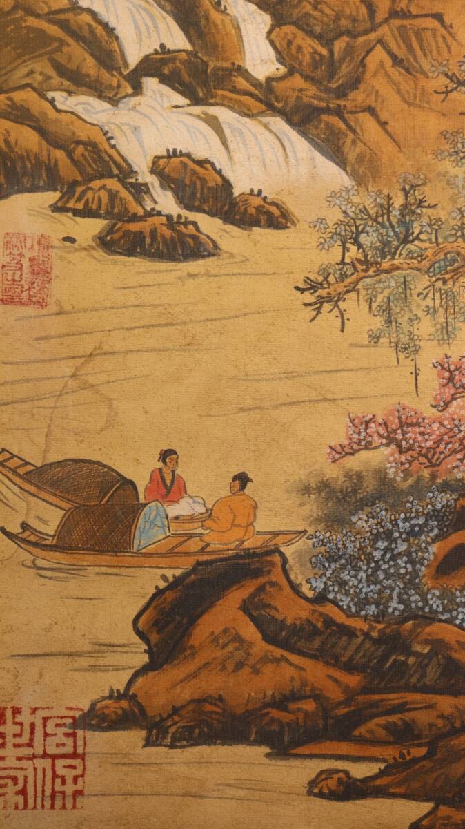 中国書画 掛け軸 唐寅 書「崖飛瀑図」絹本 立軸 書道巻物 真筆 中国書画 掛け軸 唐寅 書「崖飛瀑図」絹本 立軸 書道巻物 真筆