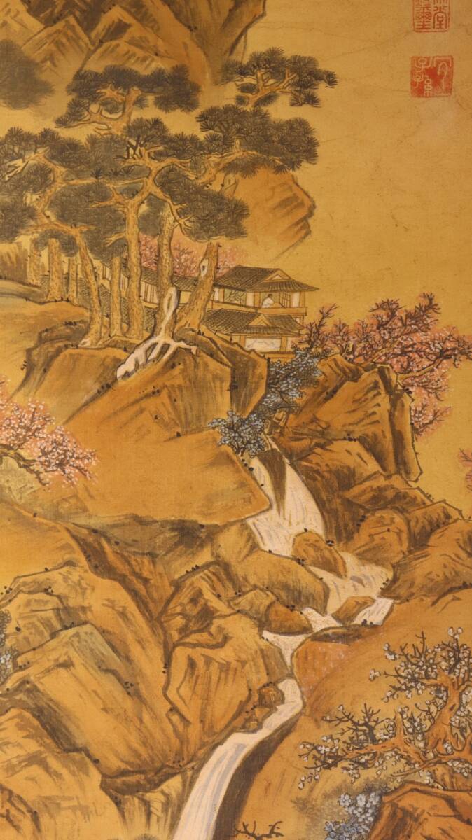 中国書画 掛け軸 唐寅 書「崖飛瀑図」絹本 立軸 書道巻物 真筆 中国書画 掛け軸 唐寅 書「崖飛瀑図」絹本 立軸 書道巻物 真筆
