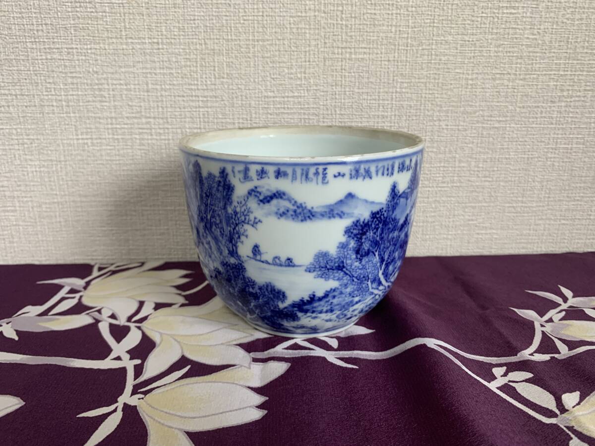 ♦染付の絶品 枯淡の趣き染付 犬山焼 窯変 安南写し壺 明治初期〜江戸期 骨董品 Yahoo!オークション - 明治期 乾山伝七 乾山欽製銘 染付山水 鉢