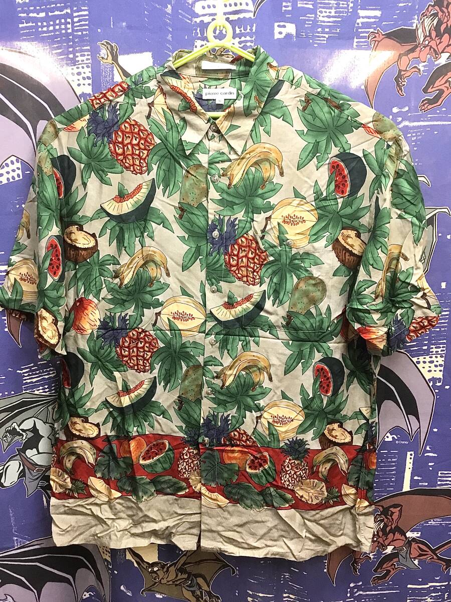  Vintage Pierre Cardin fruit design short sleeves shirt aloha shirt XL largish big size Hawaiian shirt 