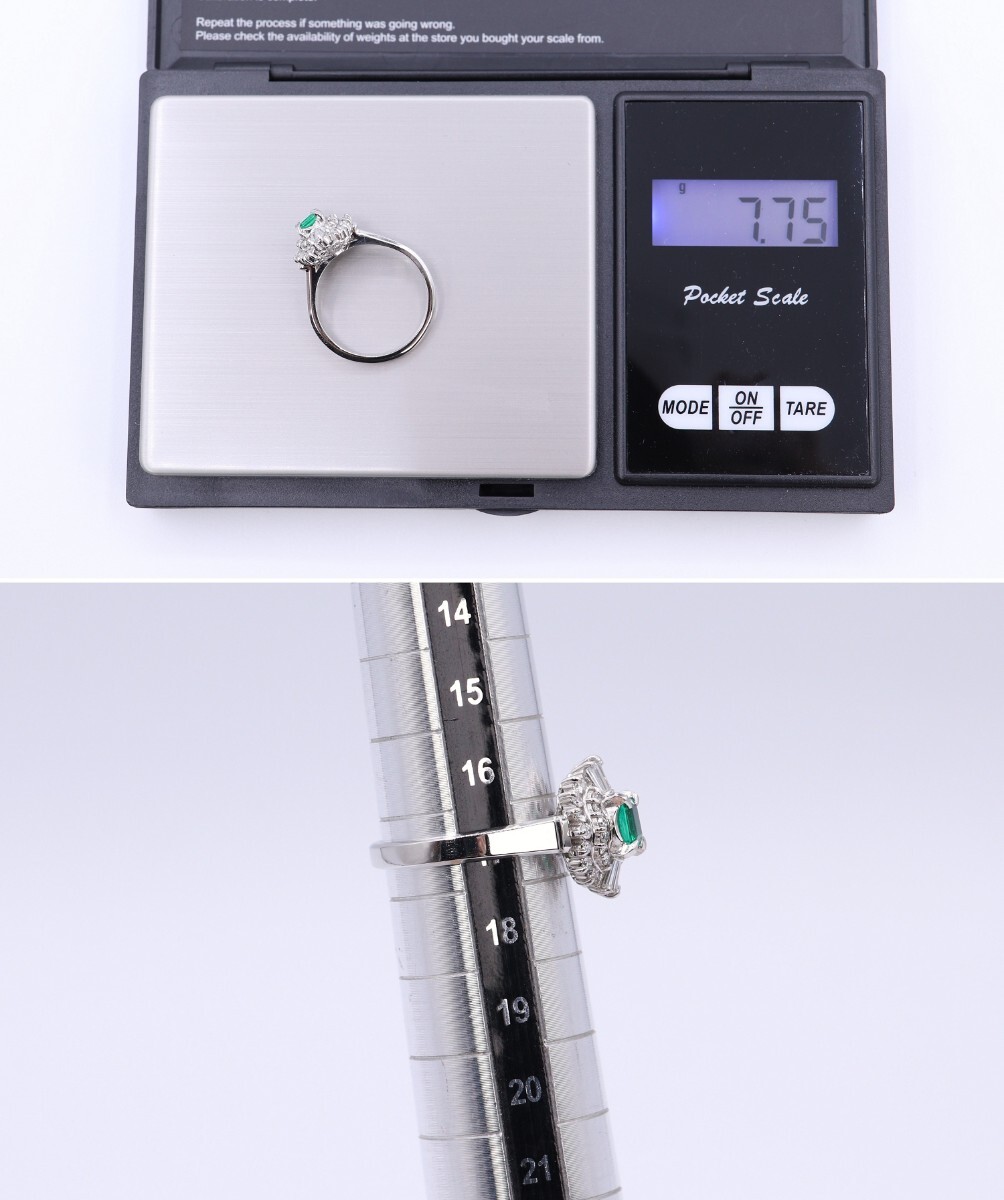 CF43/ Pt900 エメラルド0 34ct ダイヤモンド0 58ct リング 17号 CF43/ Pt900 エメラルド0 34ct ダイヤモンド0 58ct リング 17号