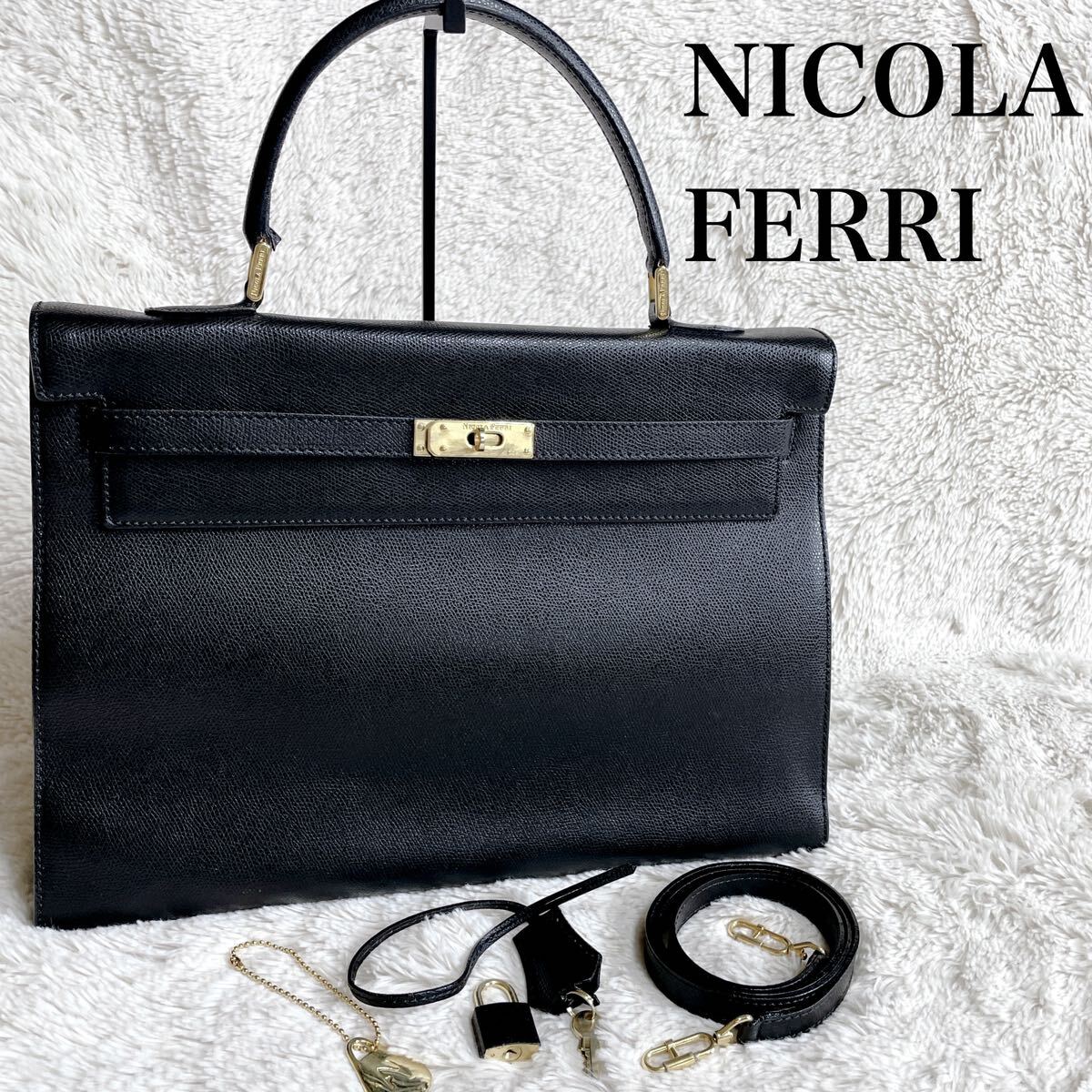 NICOLA FERRI 2way ハンドバッグ ブラック カデナ 南京錠 鍵 NICOLA FERRI 2way ハンドバッグ ブラック カデナ 南京錠 鍵
