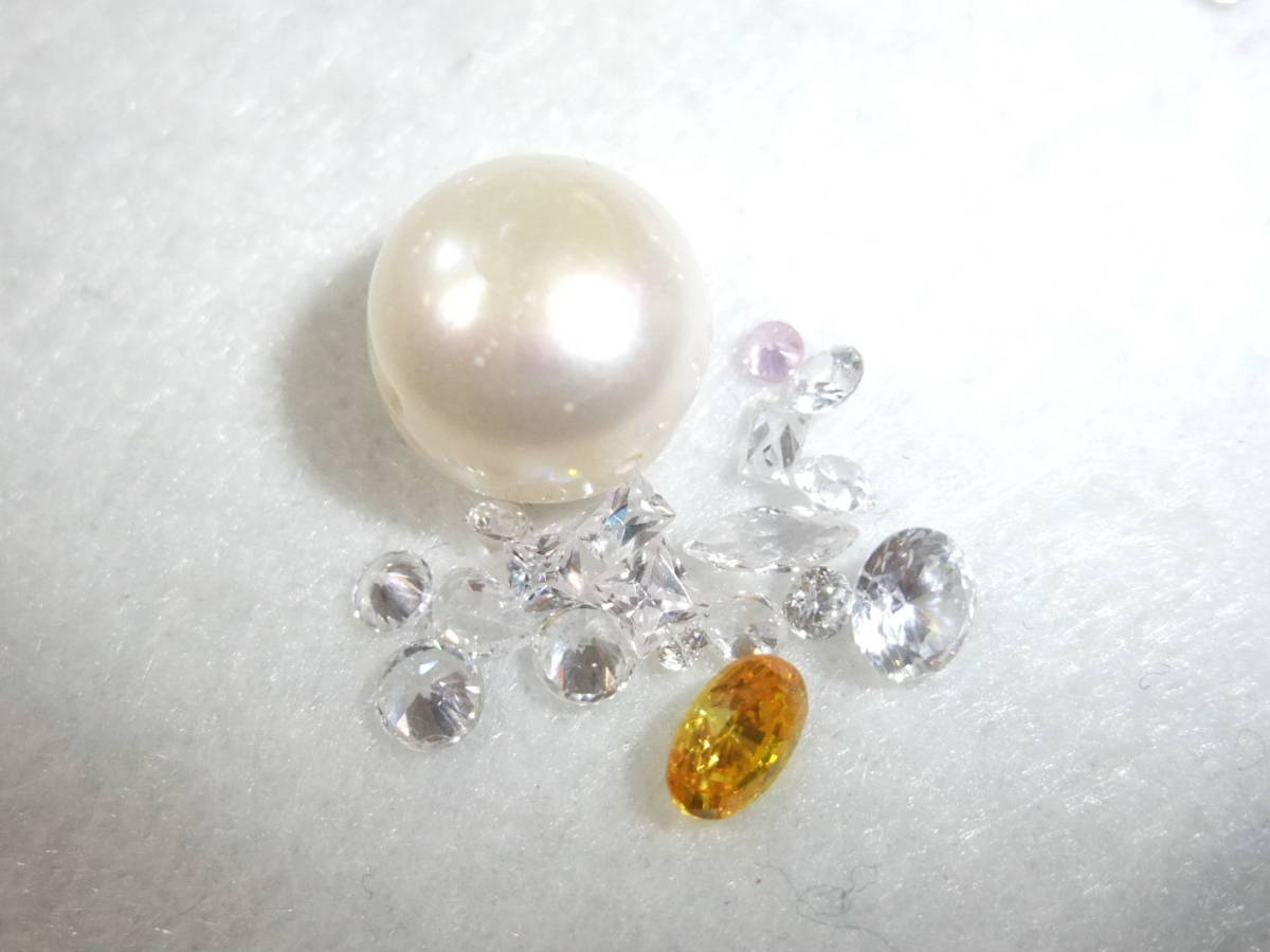 レア♪大粒白真珠&アメリカ製最高級極上キュービックジルコニアルース色々セット♪ビンテージ等のリメイクやお直しに便利119-3_画像1