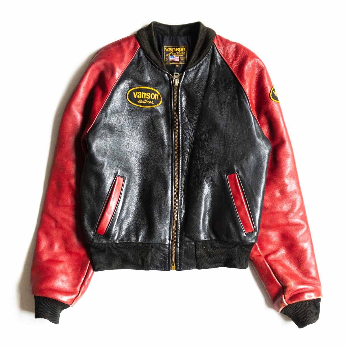 雰囲気抜群】 VANSON 【TJV オールレザー スタジャン】38 ジャケット ワッペン USA製 バンソン 2406440 - Mサイズ 雰囲気抜群】 VANSON 【TJV オールレザー スタジャン】38 ジャケット ワッペン USA製 バンソン 2406440 - Mサイズ