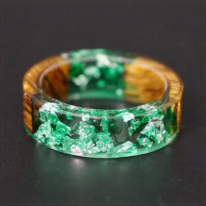 [RING] Resin Wood Silver Inside дерево дерево зеленый Aurora чернила серебряный . серебряный ввод ручная работа resin 6.5mm кольцо 22 номер 