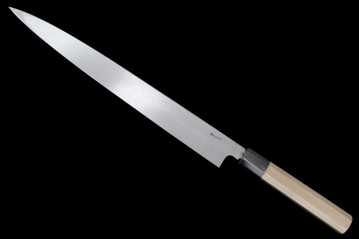 未使用品｜云龍國行 柳刃包丁 本焼 尺一 青鋼 平鏡面 樸柄 箱付 KN02-A8405-2L3A