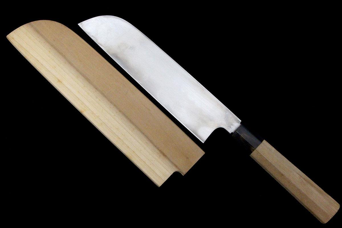 極美品｜云岳 鎌型薄刃包丁 本焼 七寸半 樸柄 白鞘付 KN02-A8480-2L3D